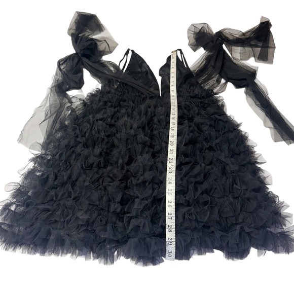Black Sheer Tulle Ruffle Dress Bow Shoulder Fairy Goth Romantic Aesthetic XS - Picture 11 of 11